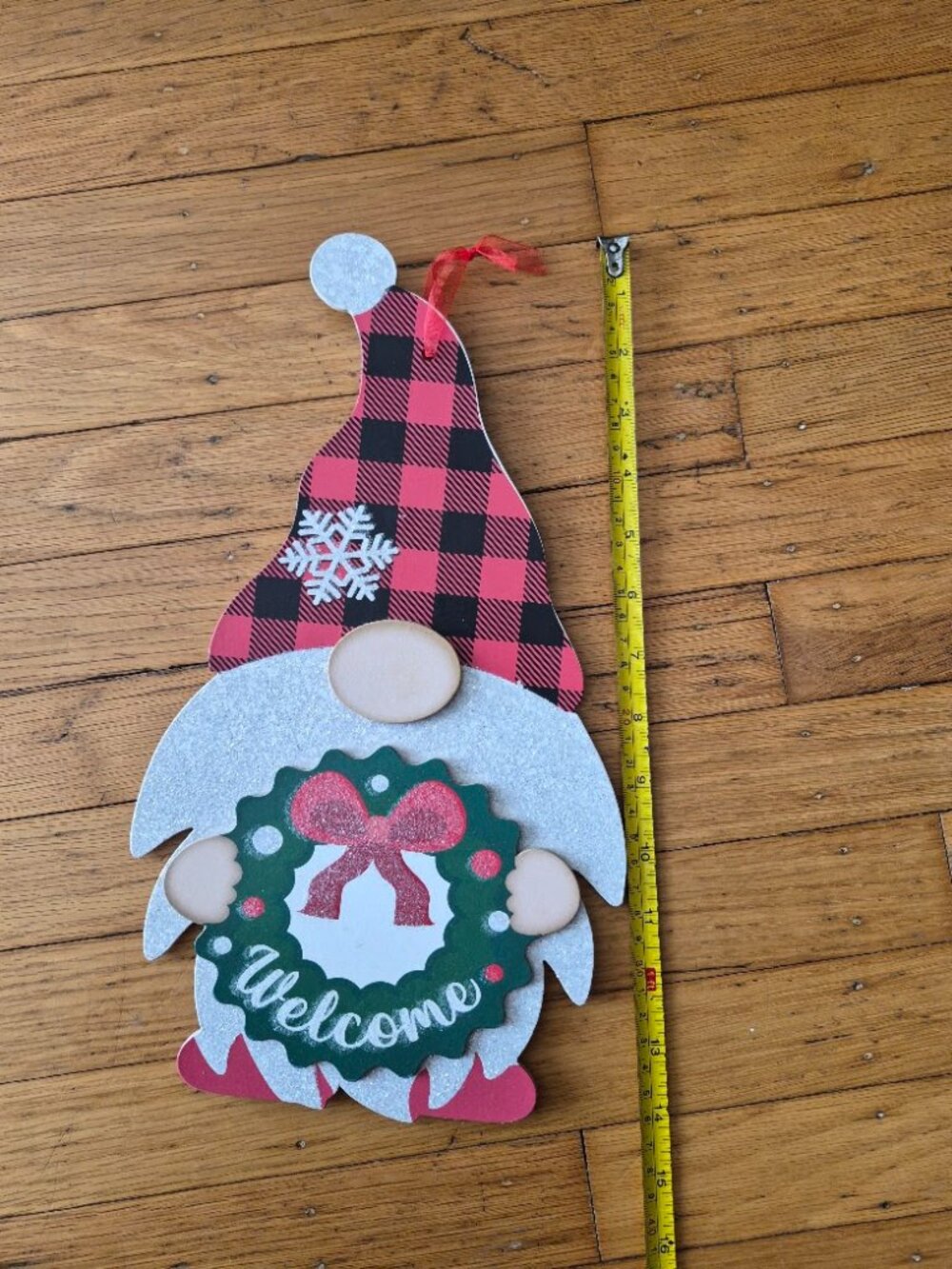 Christmas Gnome Welcome Sign Buffalo Plaid Holiday Decor